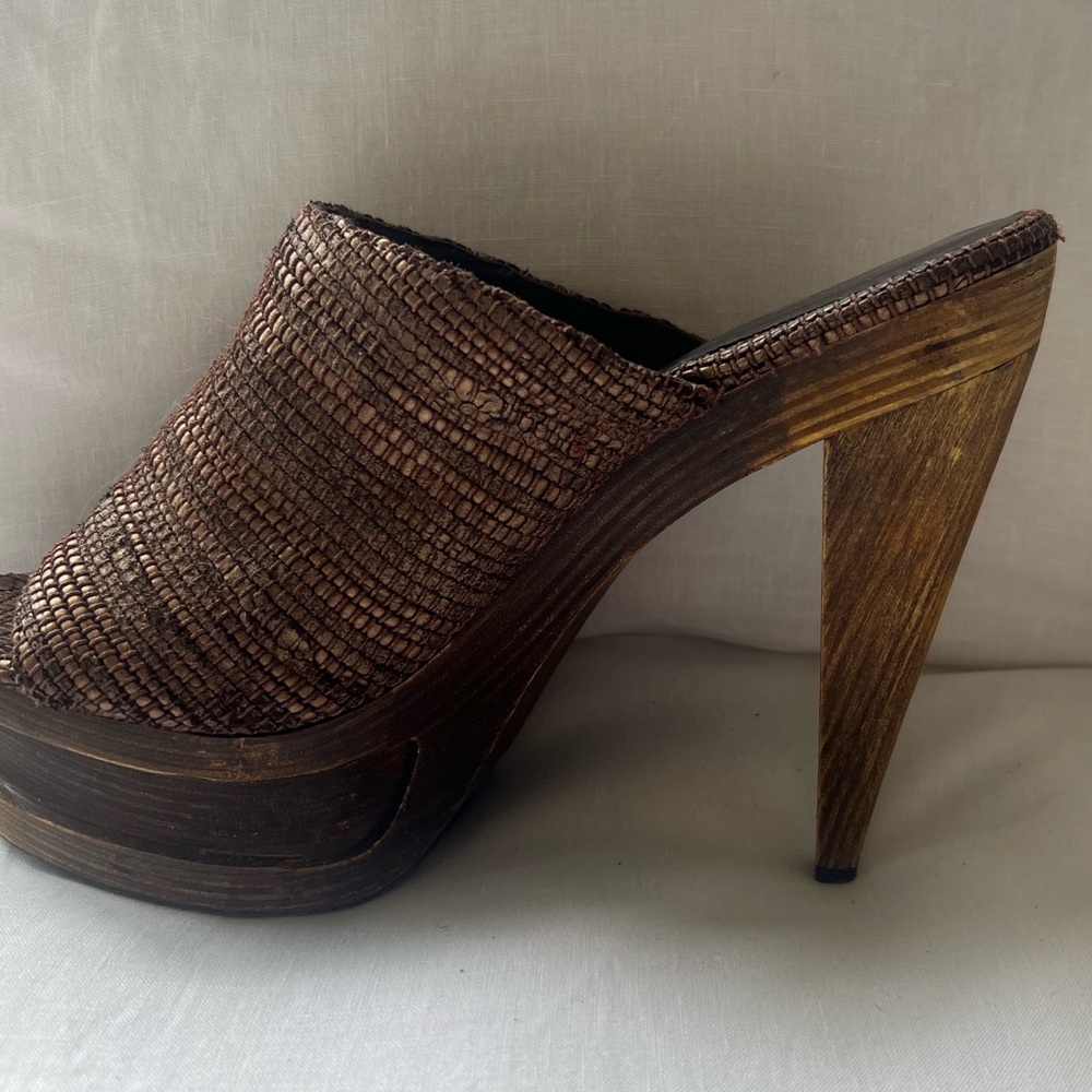 Elizabeth and James Brown Textured Leather Mules
